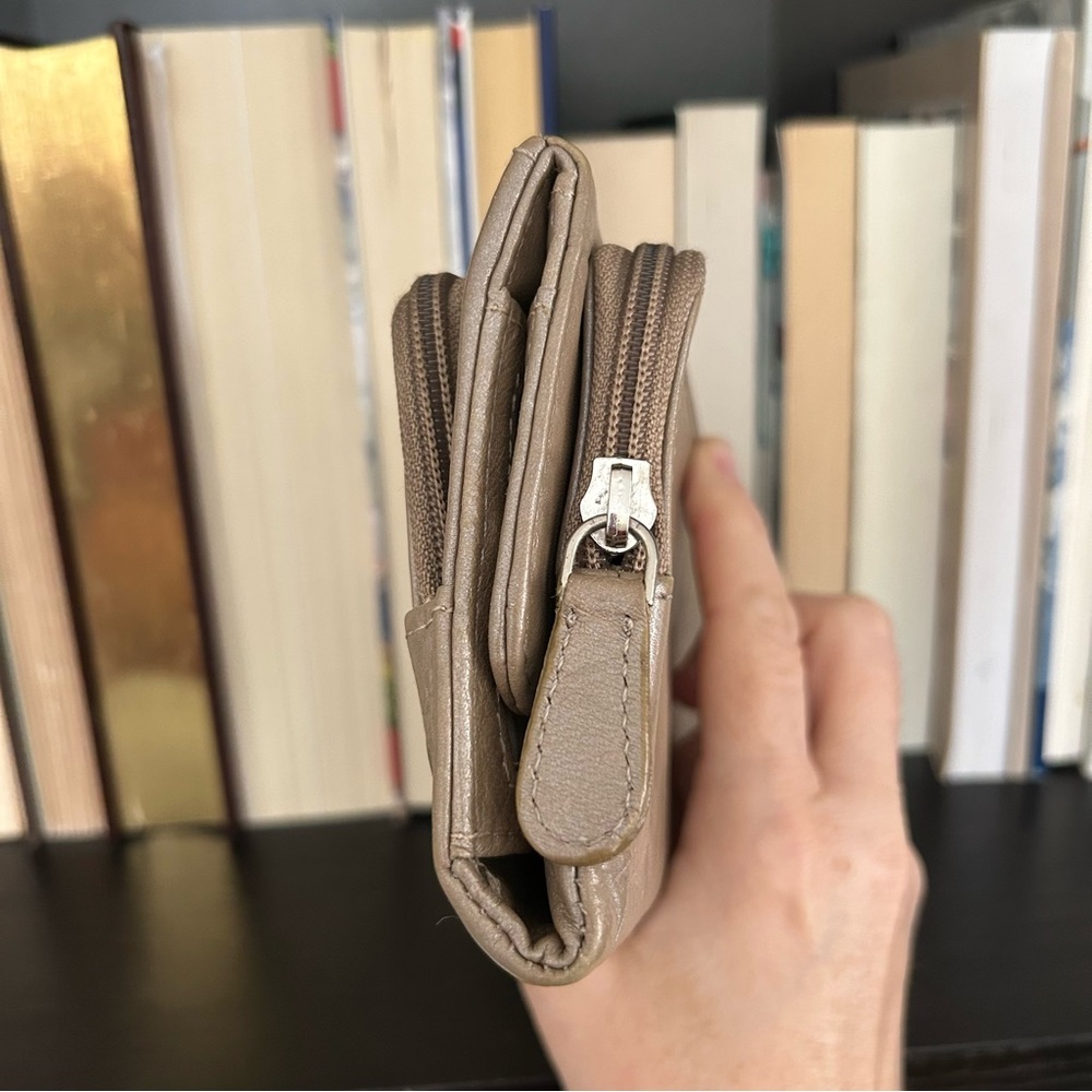 Large Leather Clutch Wallet - metallic taupe color - Picture 10 of 16